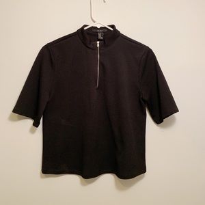 black forever 21 zip quarter sleeve crop top